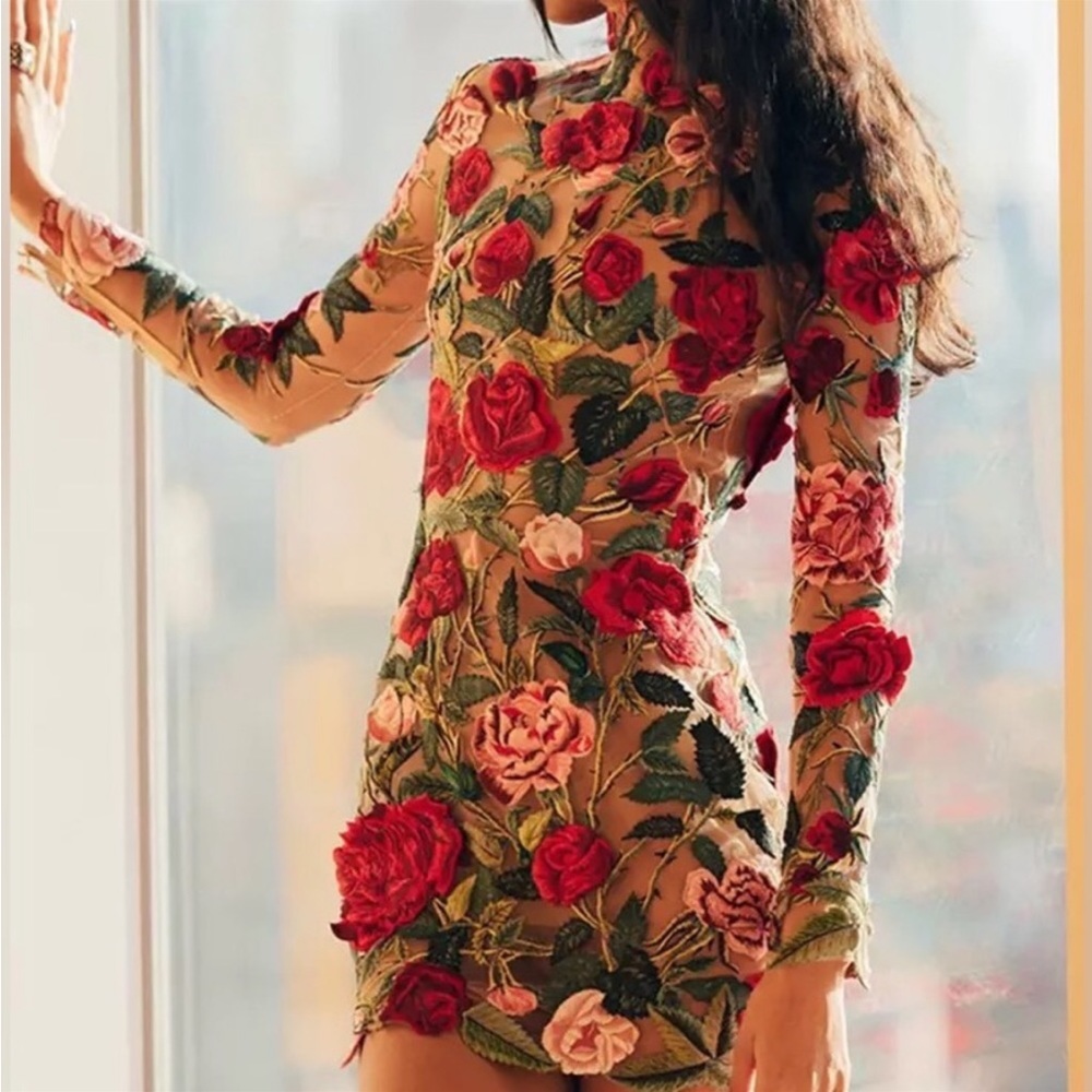 Floral Embroidered High Neck